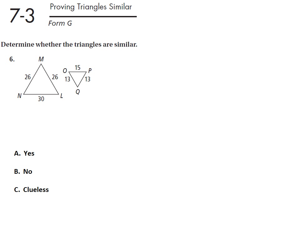 1/31 Geometry 7-3 Similar Triangles [29] - Quiz