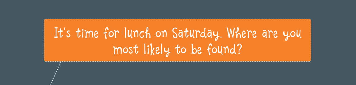 It’s time for lunch on Saturday. Where are you most likely to be found?