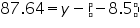 «math xmlns=¨https://www.w3.org/1998/Math/MathML¨»«mn»87«/mn»«mo».«/mo»«mn»64«/mn»«mo»=«/mo»«mi»y«/mi»«mo»-«/mo»«mfenced»«mrow»«mo»-«/mo»«mn»8«/mn»«mo».«/mo»«mn»5«/mn»«/mrow»«/mfenced»«/math»