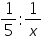 «math xmlns=¨https://www.w3.org/1998/Math/MathML¨»«mfrac»«mn»1«/mn»«mn»5«/mn»«/mfrac»«mo»:«/mo»«mfrac»«mn»1«/mn»«mi»x«/mi»«/mfrac»«/math»