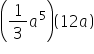 open parentheses 1 third a to the power of 5 close parentheses open parentheses 12 a close parentheses