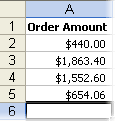 Column of numbers on a worksheet